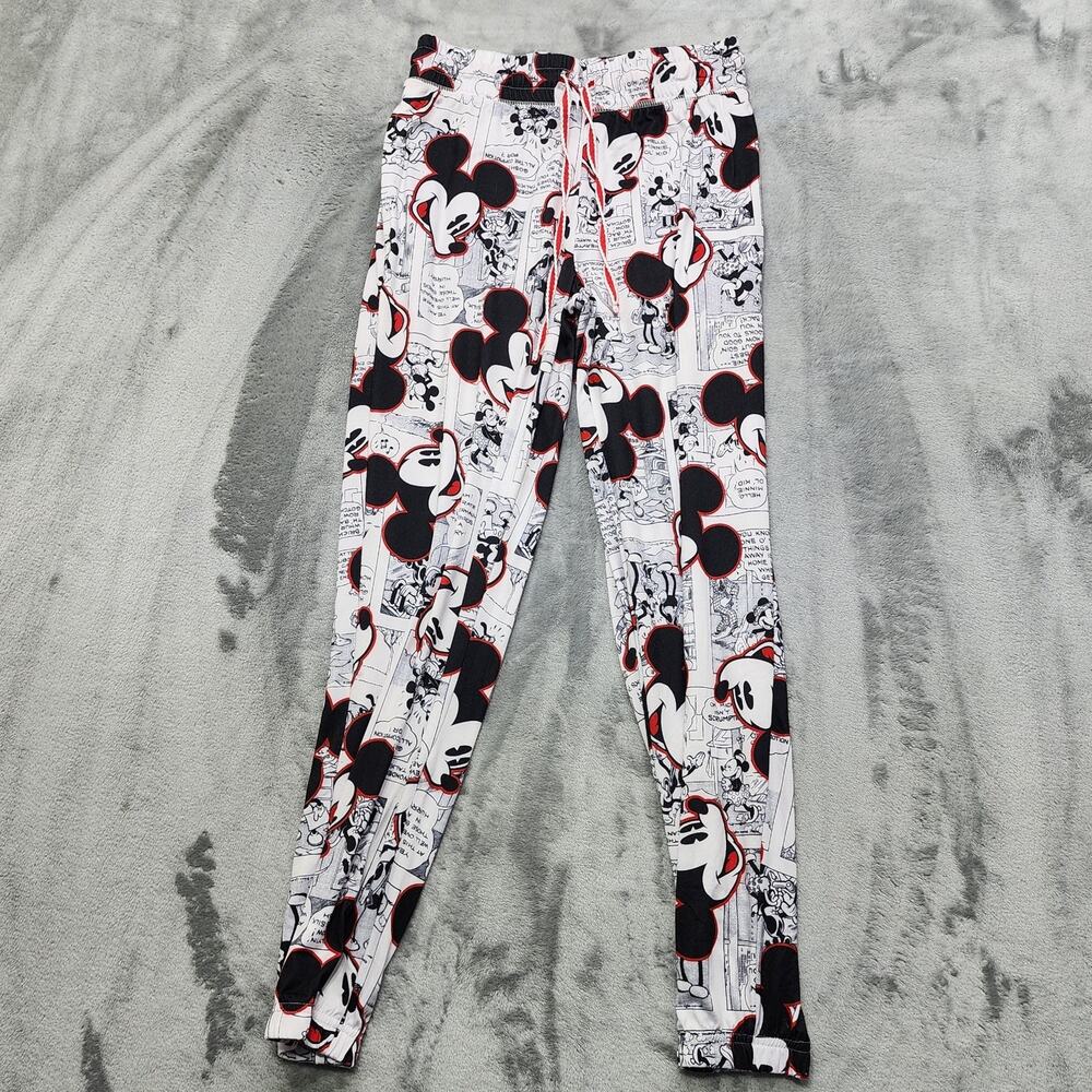 Disney Pants Womens XS‎ White Black Red Mickey Mouse Comic Strip Graphic Jogger